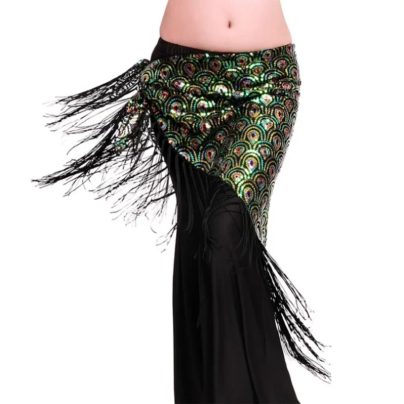 Belly Dance Hip Scarf New Tassel Triangle Scarf Indian Dance Performance Clothing Accessories Fish Scale Sequins Waist Scarf