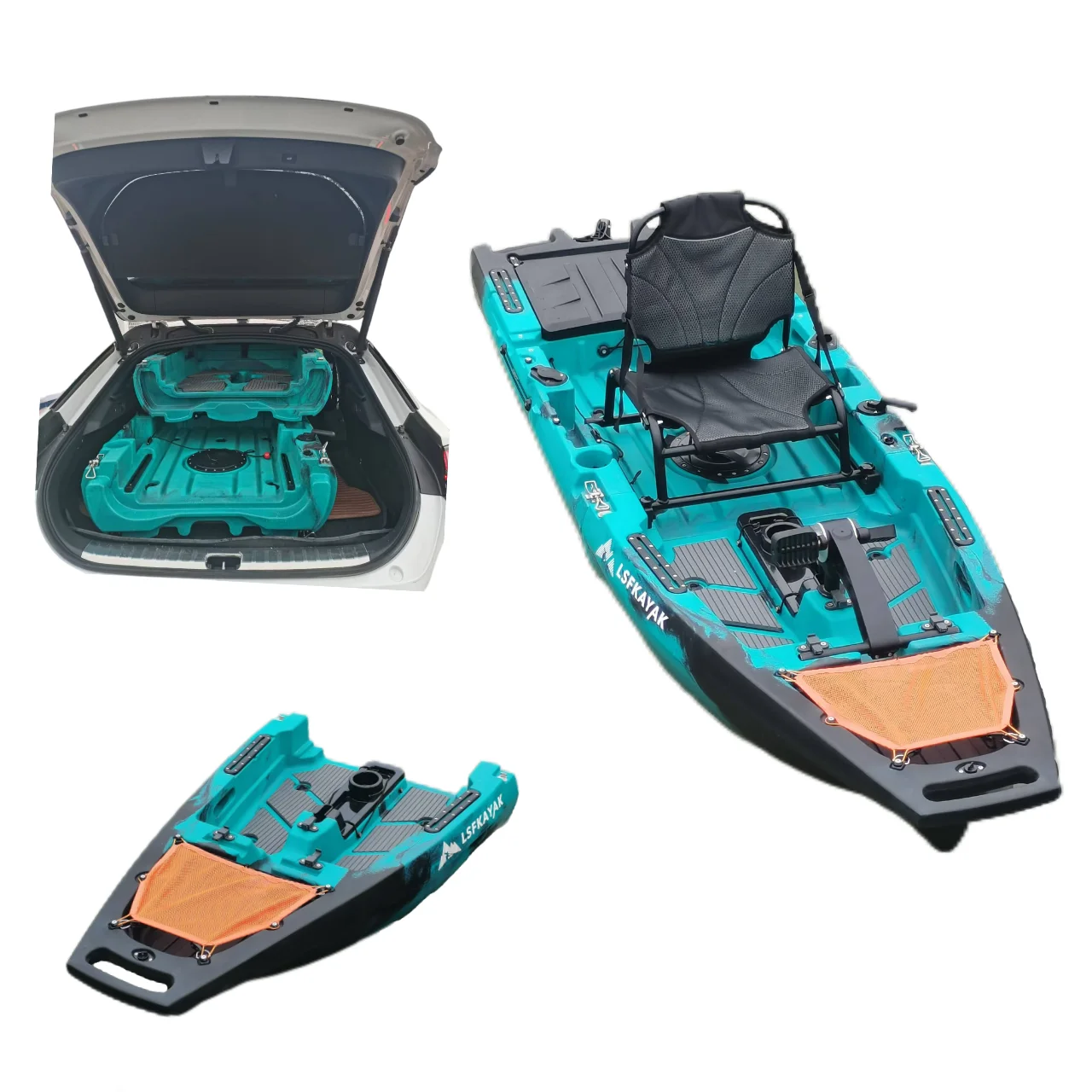 

LSF 2 Pieces Modular Detachable Kayak for 3 Power Systems with Kick up and Propeller Foot Pedal Motor Kayak for Choosing