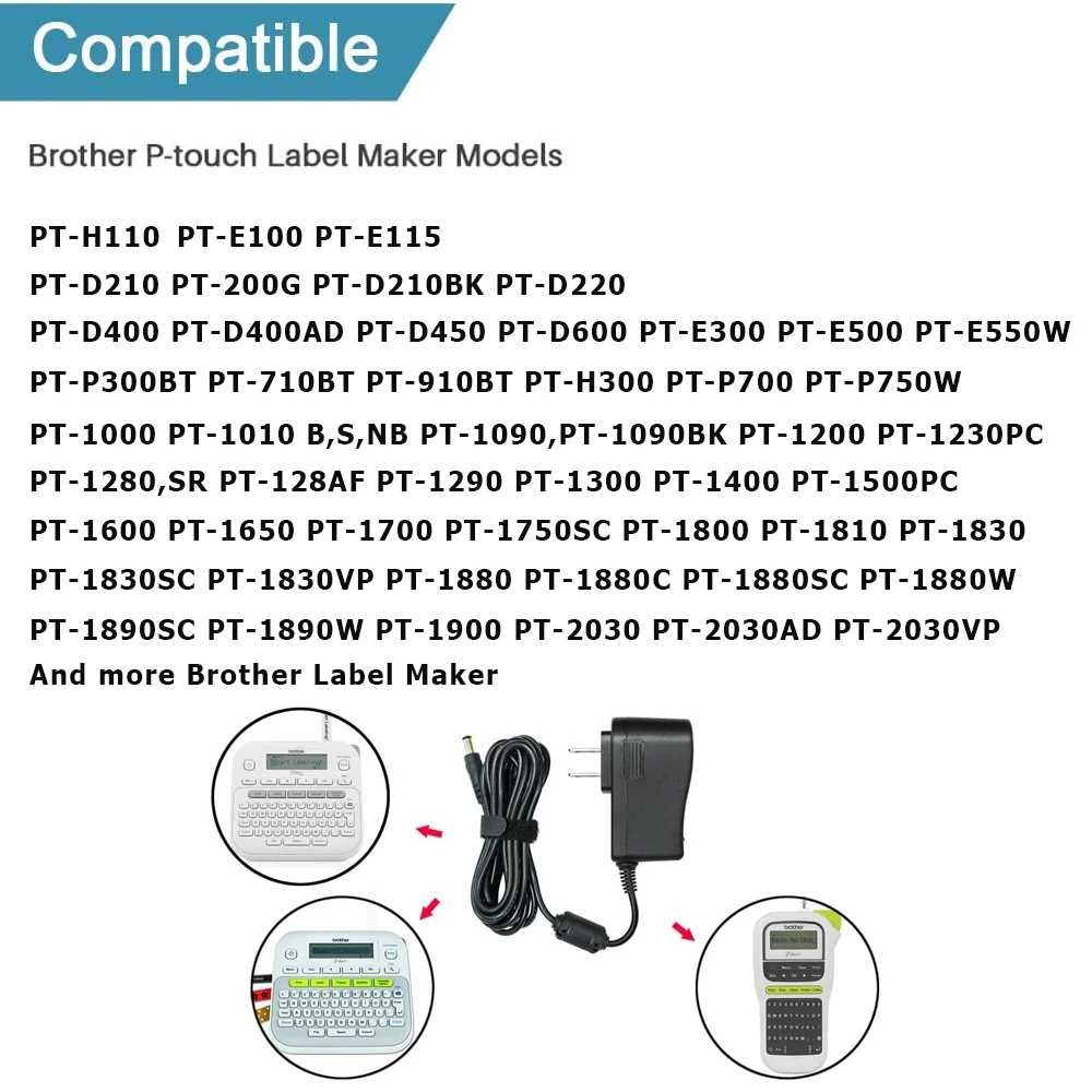 9V 2A Power Supply Ac Dc Adapter fit for Brother PT-D210 PTH110 PTD220 PT-E550W PT-E100 PT-E300 PT-P750W PT-710BT PT-P300BT