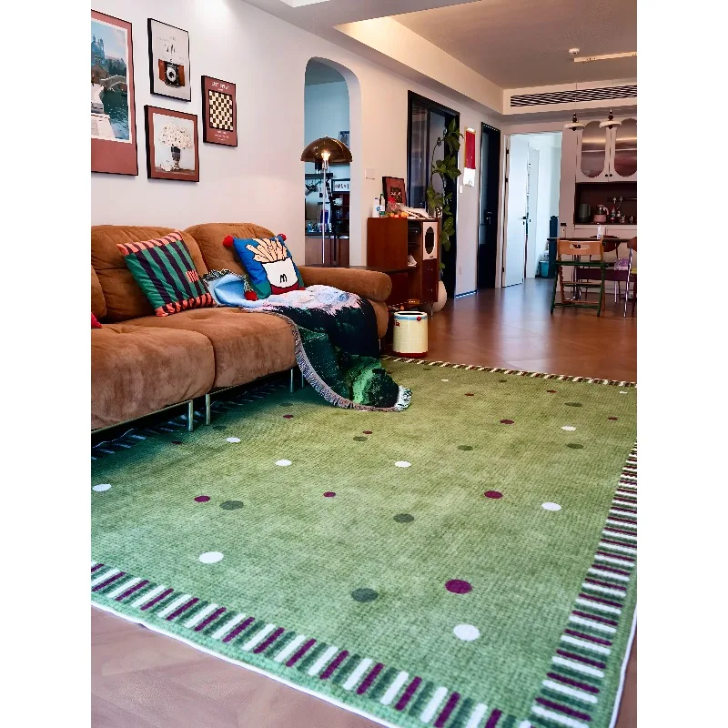 Waterproof Full Coverage Floor Mat, Vintage Green Light Luxury Area Rug for Living Room Bedroom Bedside Home Decor Furniture