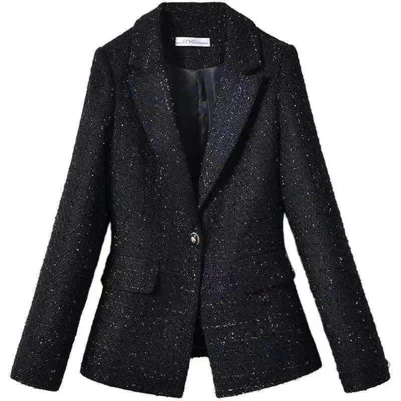 Women's Blazer Tops Fashion Coarse Tweed Woolen Woolen Suit Jacket Woman 2024 New Spring Autumn Casual Coat  B485