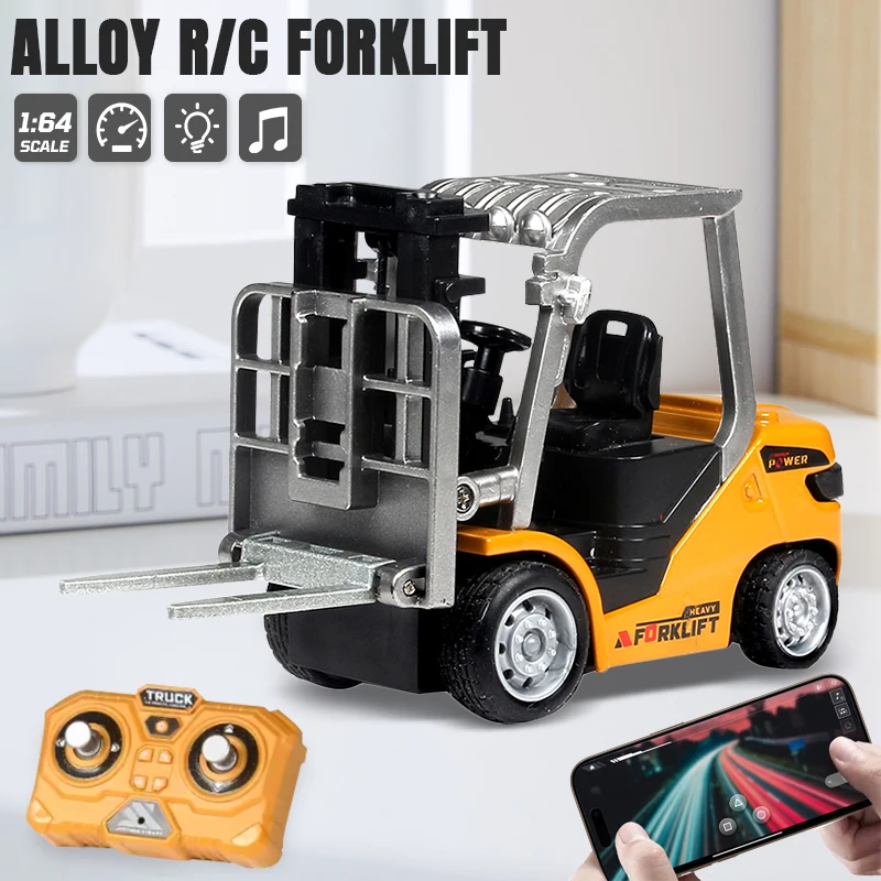 1/64 Remote-controlled Alloy Forklift Engineering Vehicle Tabletop Toys Desktop Mini Remote Control Car Toy Model Gifts For Boys