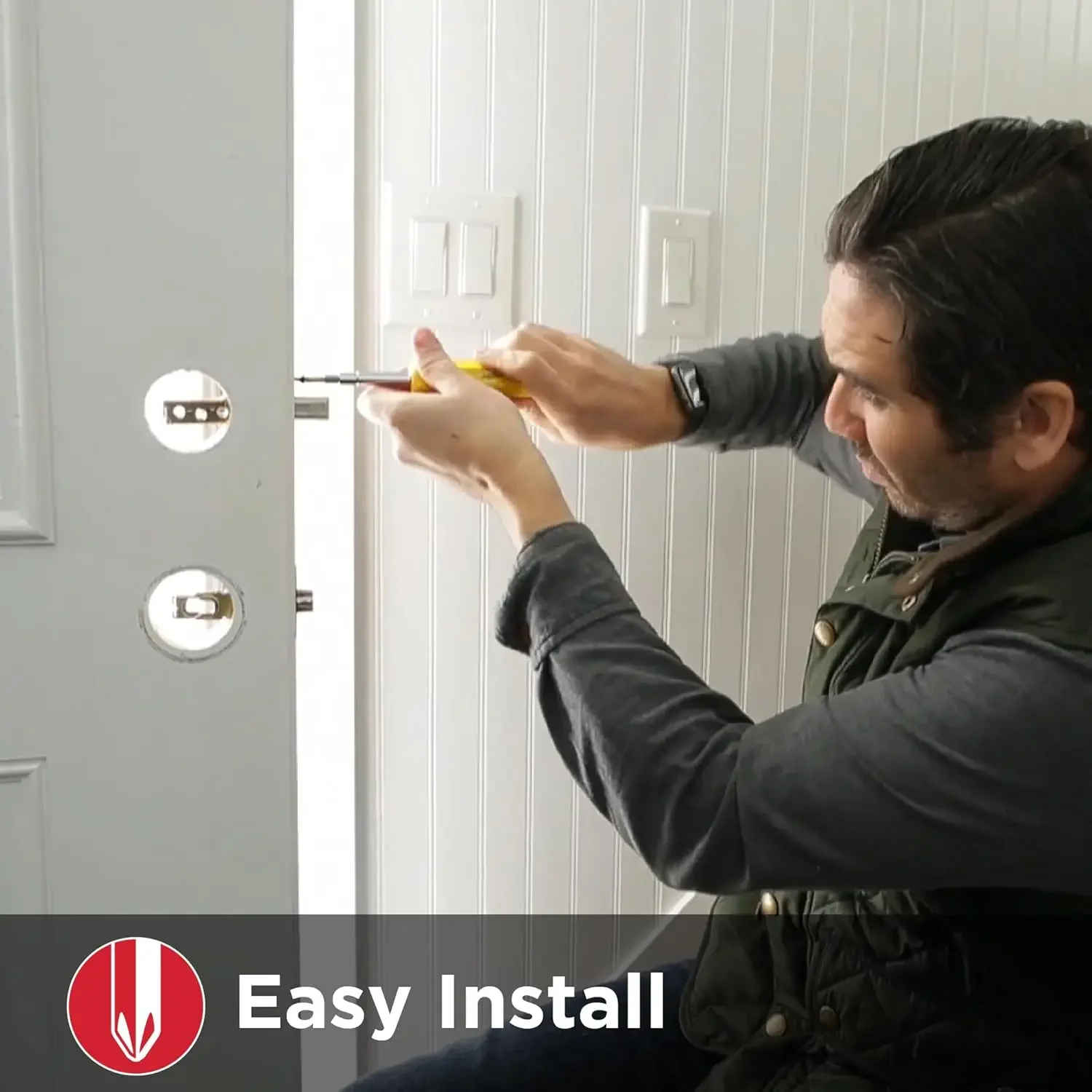 270 لوحة مفاتيح إلكترونية بدون مفتاح ديدبولت مع مقبض دخول بريسكوت، قفل باب تلقائي، أمان إعادة مفتاح SmartKey