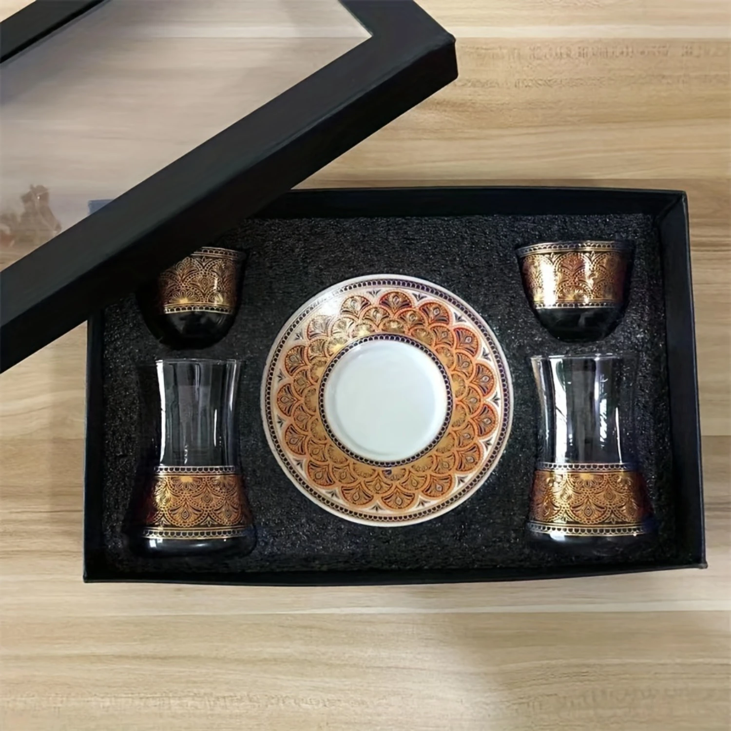 

3 шт./компл., 2 комплекта с подарочной коробкой, роскошная кофейная чашка, стеклянные кружки для турецкого двора, черная чашка для чая в индейке, экзотическая чашка для послеобеденного отдыха S