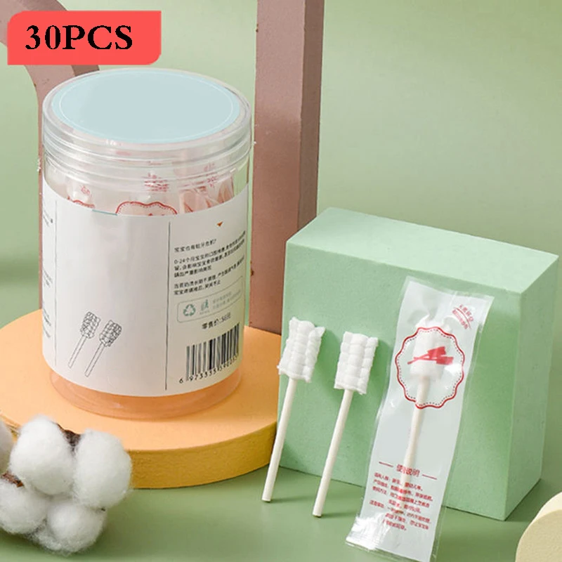 30PCS Baby Oral Disposable Cleaner NewbornMilk Teeth Gauze Toothbrush Baby Tongue Washing Tongue Artifact Baby Cotton Swabs Care