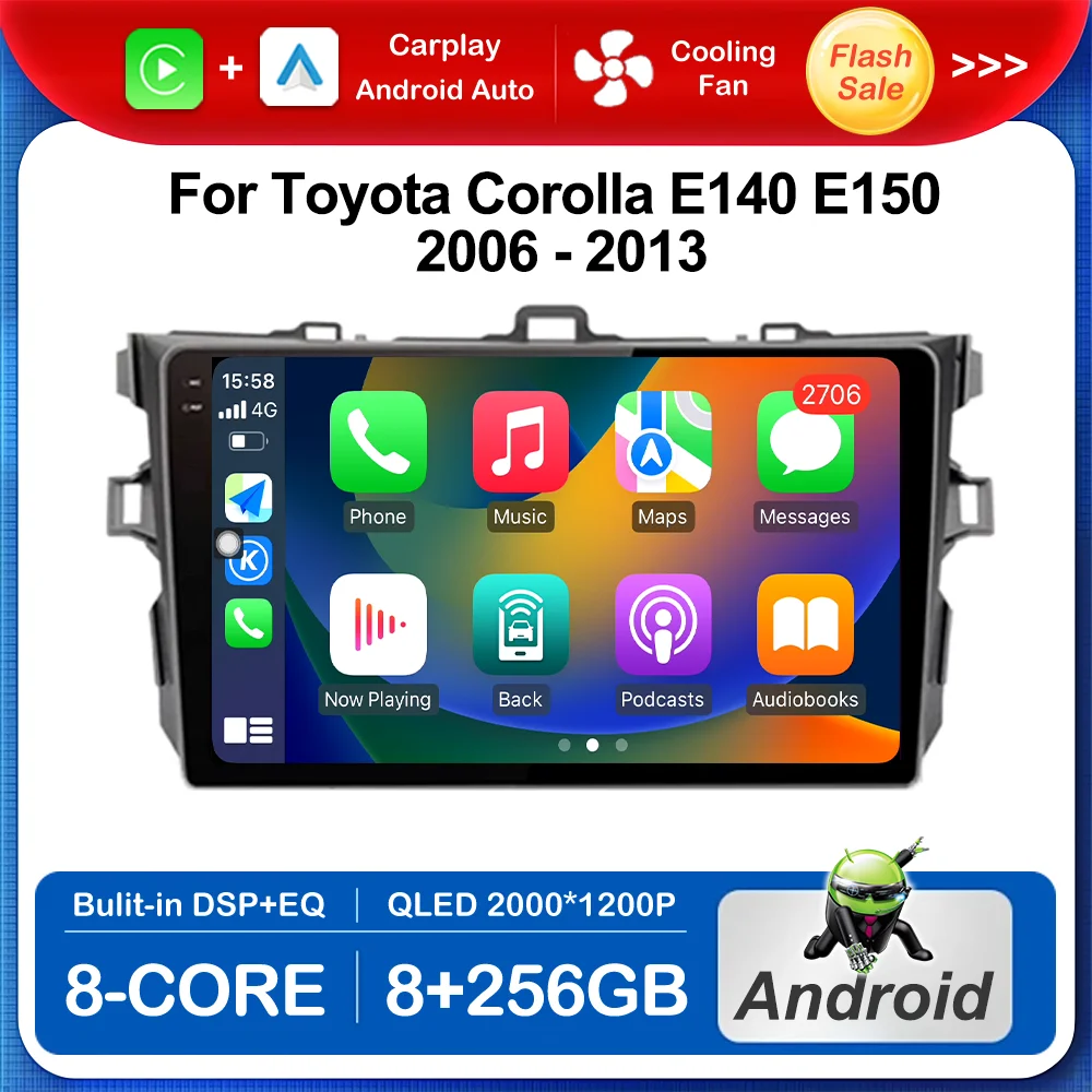 

Android OS for Toyota Corolla E140 E150 2006 - 2013 Car Audio Multimedia Player Cooling Fan GPS Navigation Wireless Bluetooth