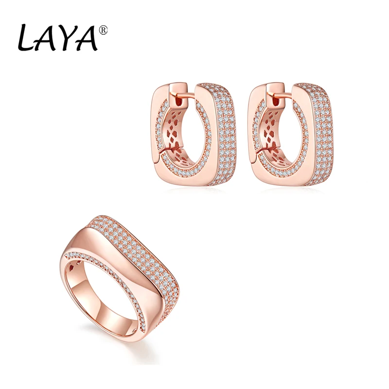 

LAYA Retro Shining Zircon Ring Hoop Earrings Set For Women Party Exquisite 925 Sterling Silver Original Fine Jewelry 2022 Trend