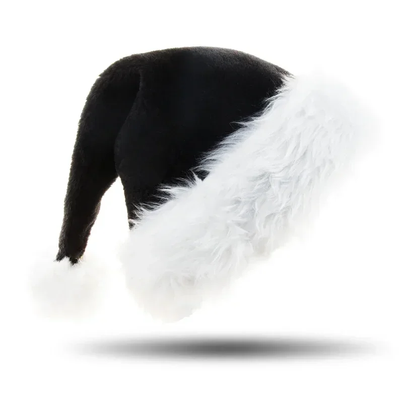 Black Plush Christmas Hat Unisex Xmas Hat for Adults Kids Comfortable Santa Claus Cosplay Supplies Christmas Party Decor Gift
