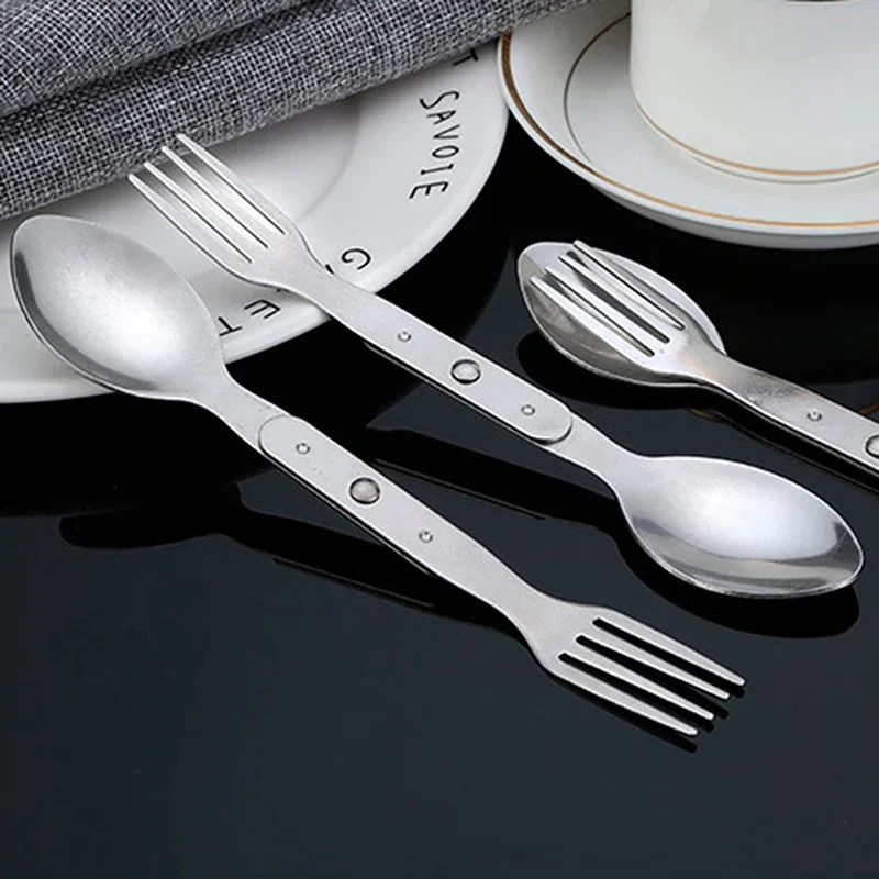 2-in-1 Fork Dessert Spoon Cutlery Set For Outdoor Camping And Picnics Portable Durable Stainless Steel Mini Fork Spoon