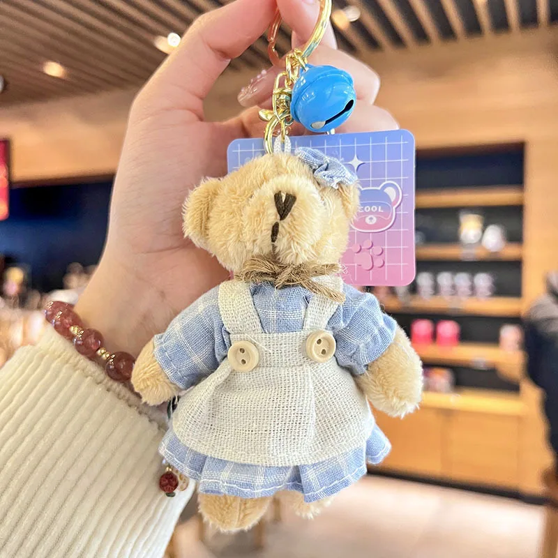 Ins Small Fresh Cartoon Cute Bear Plush Stuffed Keychain Pendant Creative Sackcloth Bear Doll Book Bag Decoration Pendant Gifts