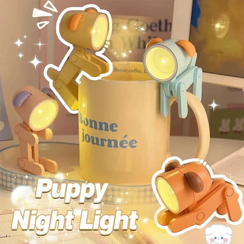 LED Night Light Soft Rubber Ears Wireless-use Button Battery Mini Cute Pet Puppy LED Night Lamp for Desktop Decoration