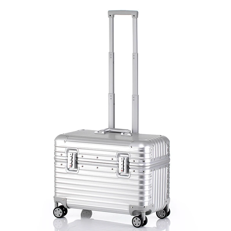 Koffer Reise Kabine Kleines 100 % Aluminium Metall Gepäck Reise Koffer auf Rollen Kamerabox Trolley Case 18/20/22 Zoll Tragetaschen