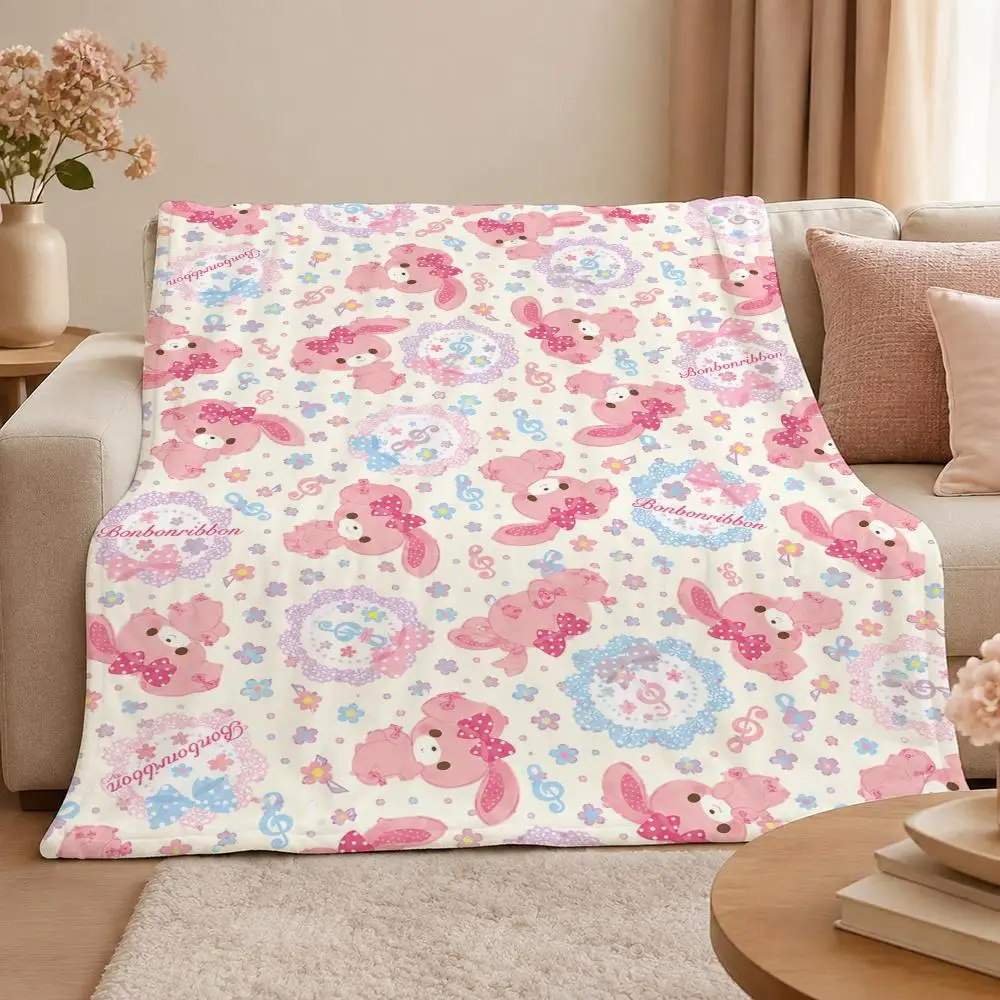 Character B-Bonbonribbon Cute Kawaii Bunny Throw 320g Soft Flannel Fleece Throw Blanket Cover Sofa Bed Dorm Nap Gift