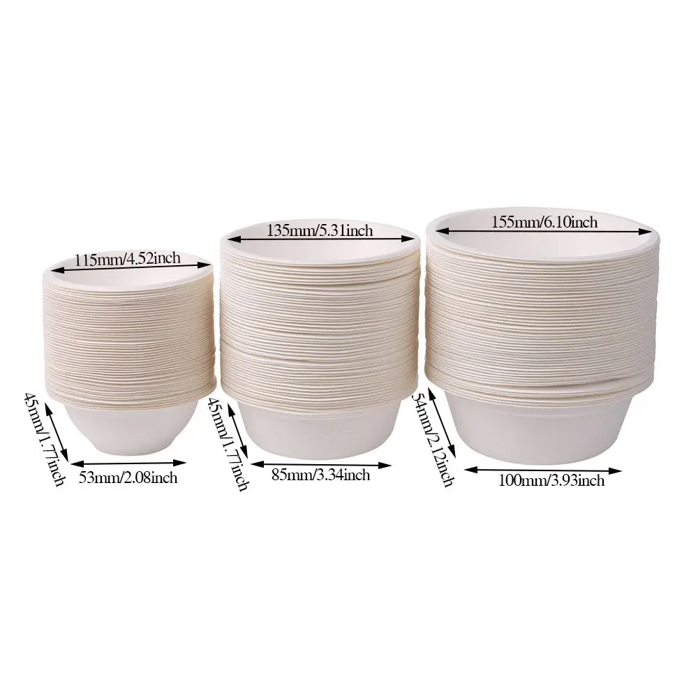 50Pcs/Pack 220/350/500ml Disposable Dinnerware ECO-Friendly White Paper Bowl Disposable Tableware Outdoor Party Dining Supply