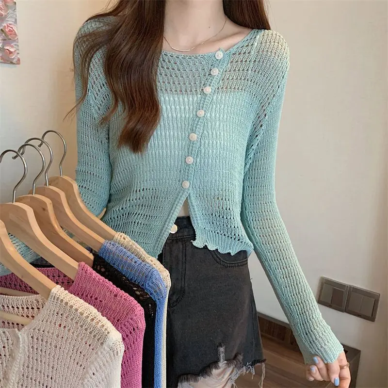 Cardigans Women Hollow Out Simple Irregular Fashion Knitting Leisure Thin All-match Sexy Female Korean Style Ins Daily Outwear