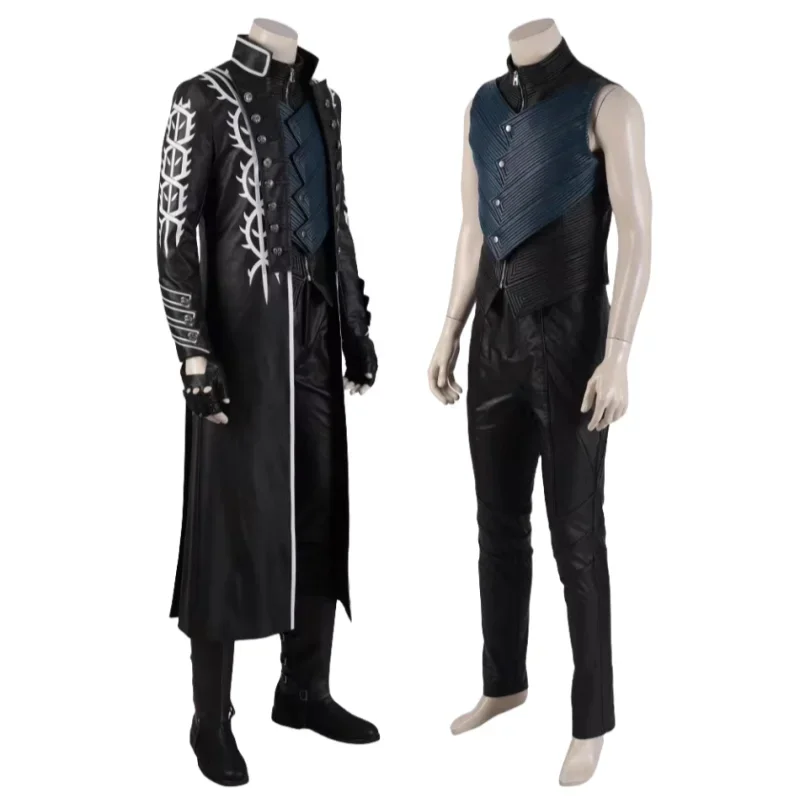 Hot Game DMC5 Cosplay Vergil Costume Nelo Complete Outfit with Boots Halloween Carnival Men Suit Jacket Vest Custom Made