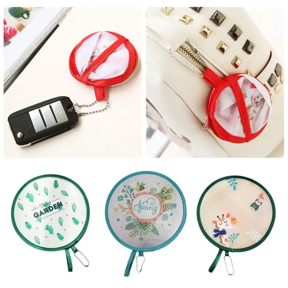 Mini Portable Folding Fan Cloth Flying Disk Fan Round with Pocket Hand Collapsible Fan Cartoon Summer Party Favors Gift