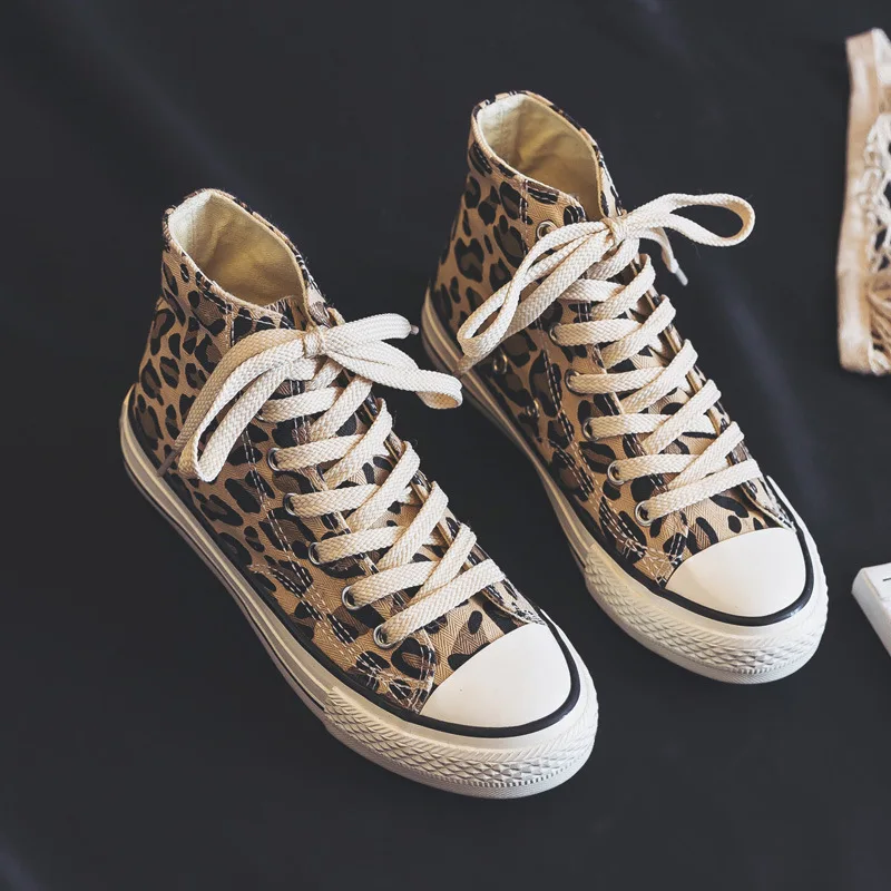 Shoes Woman 2024 Trend High Cut Leopard Print Canvas Sports Shoes for Women Versatile for Leisure and Sports Brand Shoes