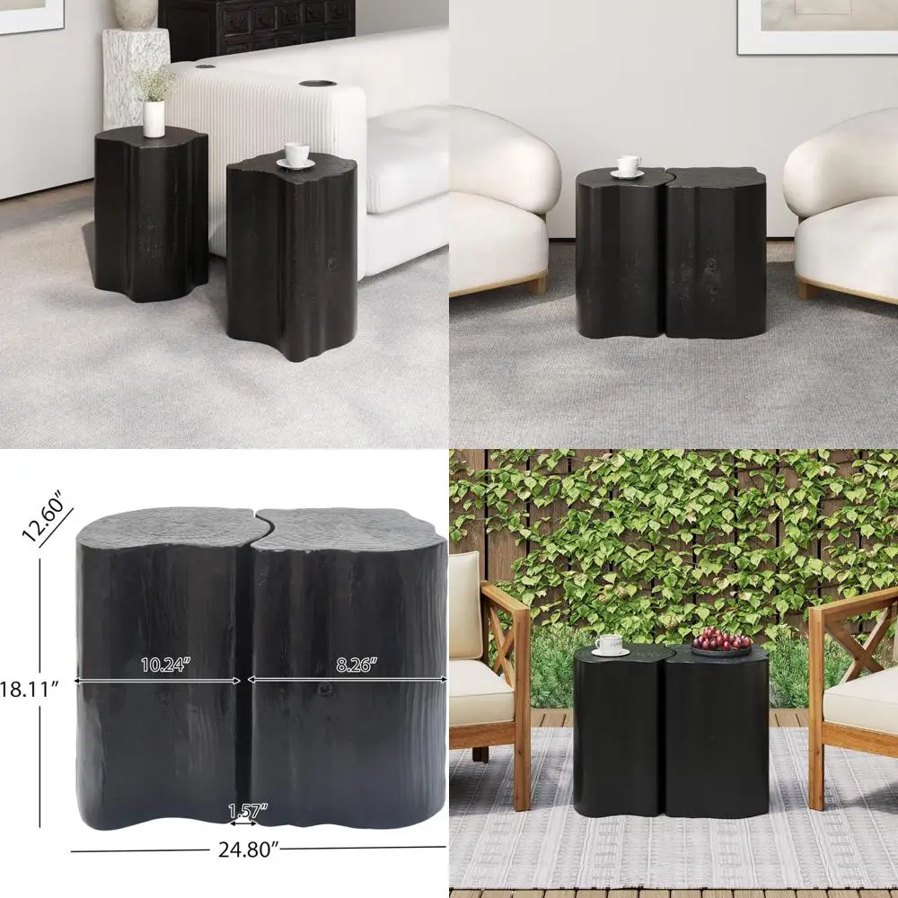 KevinPlus Dual-Purpose Nested Side Tables for Living Spaces, Suitable for Indoor and Outdoor Use, Crafted from Mango Wood, Natur