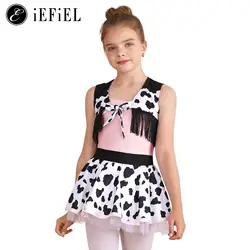 Girls Pink Cowgirls Western Princess Costume Milk Cow Printed Tutu Dress with Waistcoat Vest Wild West Outfit for Cosplay Party