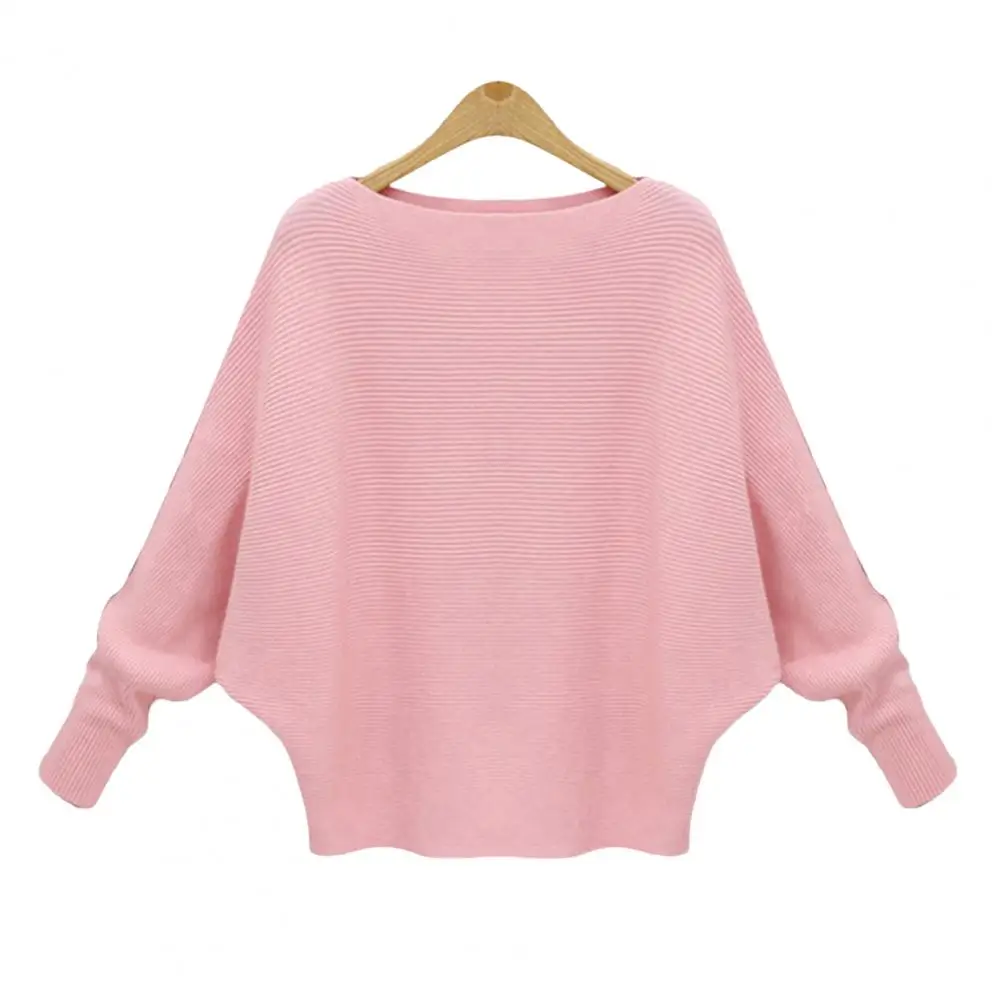 Jersey de cuello redondo para mujer, suéter elegante con manga de murciélago, Top informal de punto con cuello redondo, Jersey holgado de Color sólido para primavera