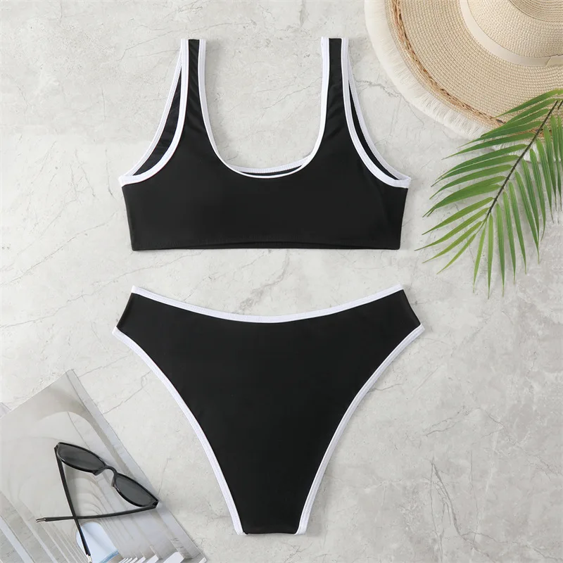 Contrast Binding Bandeau Bikinis 2024 Women Sexy Thong Swimsuit Push Up Swimwear Female Bathing Suit Swimming Summer Beachwear