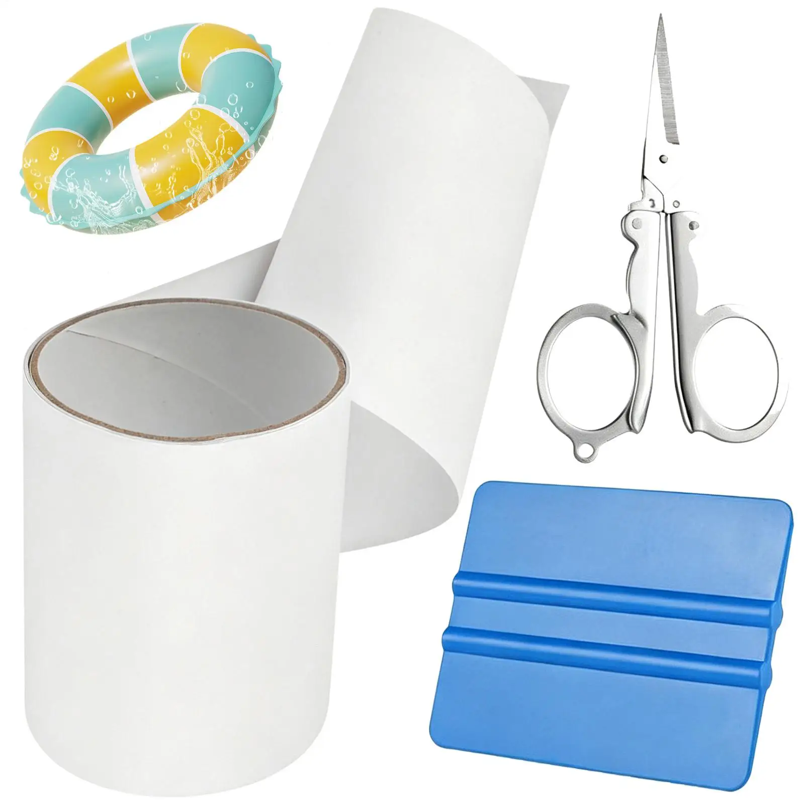 Pool Float Patch Kit Self-Adhesive Multipurpose Outdoor Repair Cover Waterproof Scissors Scraper TPU Repair Patch Set For Kayak