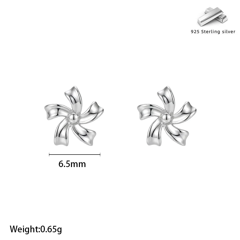 MIYEJI 100% Real 925 Sterling Silver Windmill Flowers Mini Stud Earrings For Women Daily Wear Cute Light Luxury Fine Jewelry