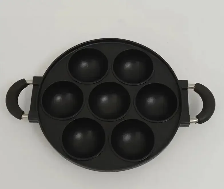 4-Hole Cast Iron Cooking Pan Non-stick Breakfast Griddle Perfect for Omelettes & Pancakes Kitchen Cookware