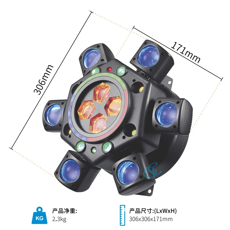 Full Color LED 150W 6 Arms Moving Head Light Beam Laser Strobe Effect DMX512 Stage Light Rotating DJ Disco Party Bar