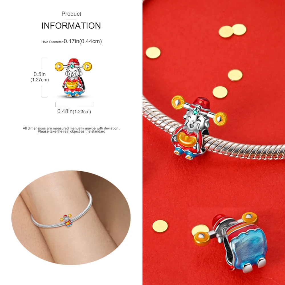 925 Sterling Silver Dragon&Lucky Cat&Lion Dance&God of Wealth&Lucky Bag Charm Fit Brand Bracelet Chinese New Year Gift