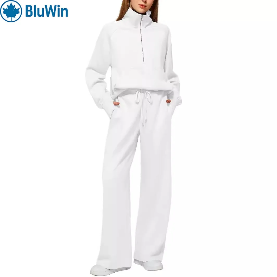 

Женский комплект из двух предметов BluWin — толстовка оверсайз с половиной молнии и широкие брюки для бега, повседневный спортивный костюм