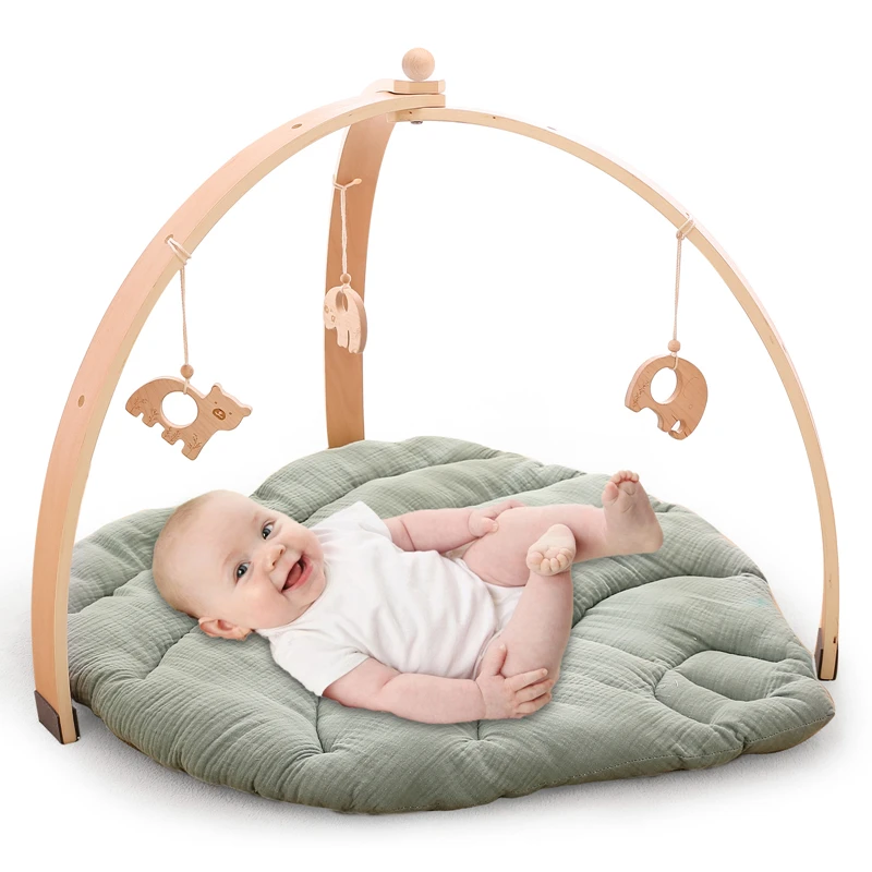 1Set New Natural Wooden Baby Gym Triangular Curved Shape Detachable Wooden Frame Play Gym Activity Set Baby Room Decorations Toy