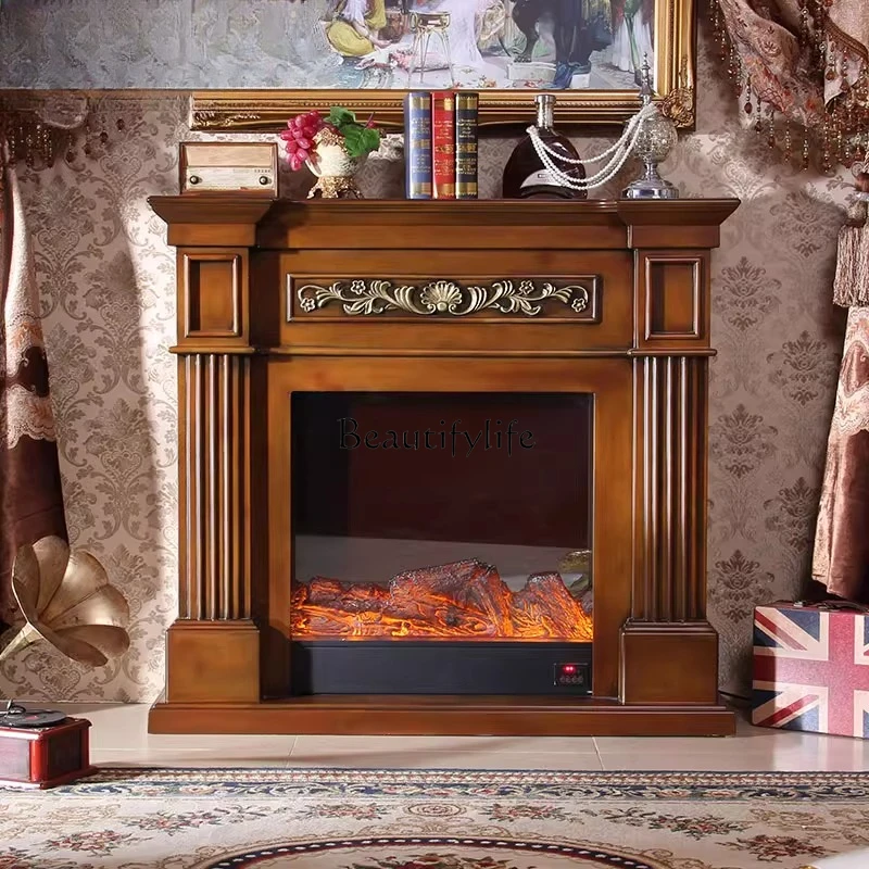 

American retro gold-painted dark mantel antique electronic simulation flame heating