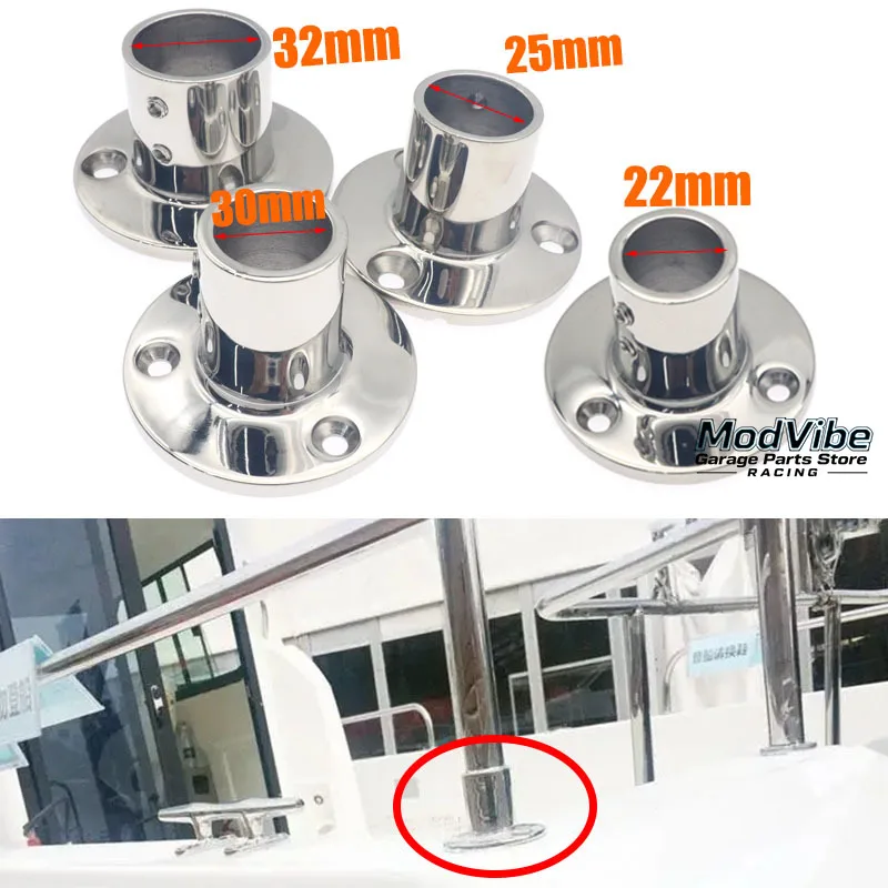 316 Stainless Steel 90° Boat Mount Pipe Stanchion  22/25/30/32mm Round Pipe Base Handrail Fitting Stanchion Marine Accessories