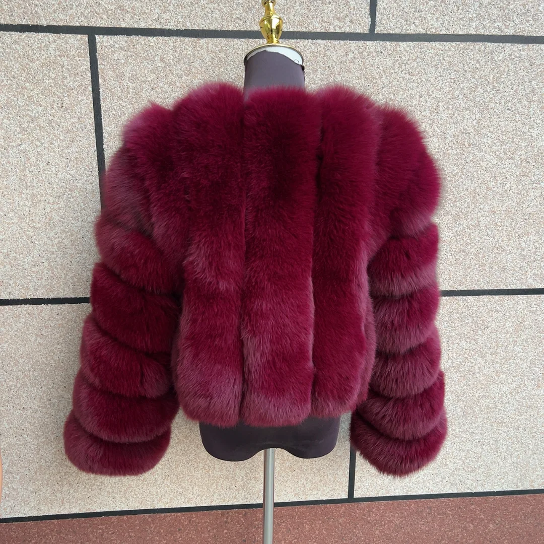 Women's Real Fox Fur Coat Winter Fashion Short Vertical Natural Fox Fur Raccoon Fur Jacket HUA QIU MEI SI