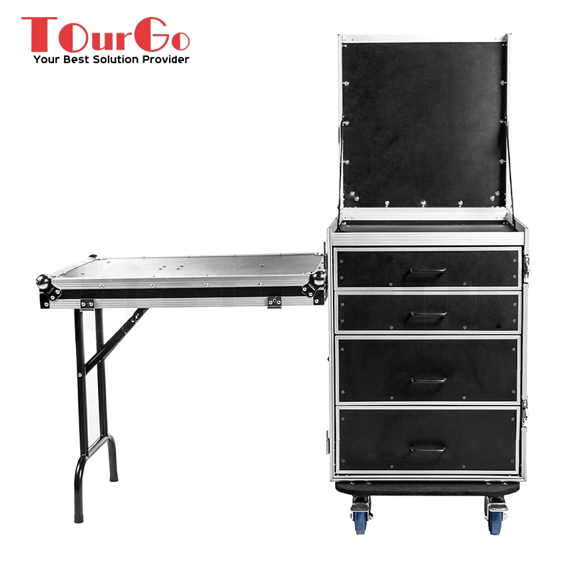 TourGo Workstation Rack Flight Cases Drawers With Side Table