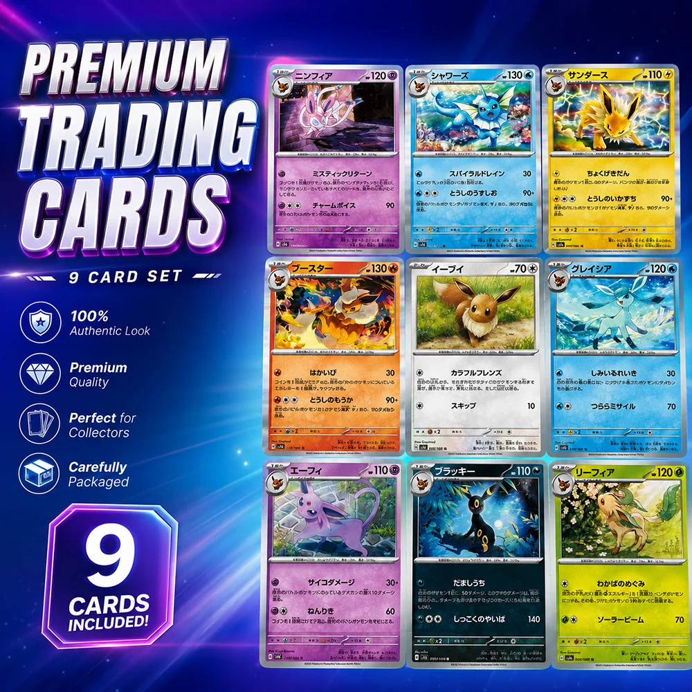 9PCS Anime Ptcg Collectible Cards Eeveelutions Full Set Japanese Holo Foil Rare Nature Scene Collectible Cards Fans Gift
