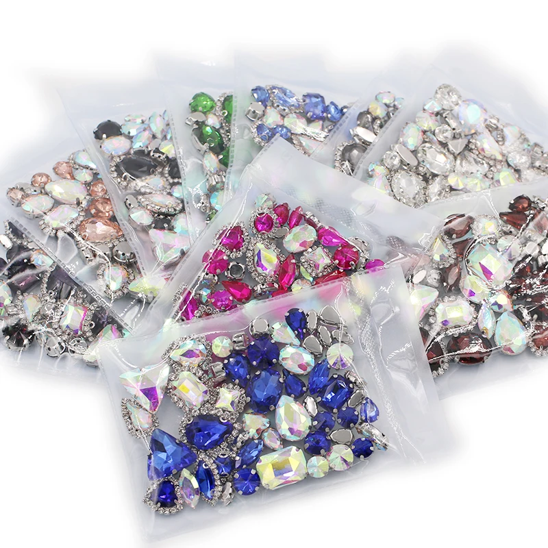 50pcs/Bag Shiny ABcolor/21Color Mixed Shape Sew on Glass Rhinestone Crystal Buckle Diy Wedding Decoration Clothes/Shoe/Dress