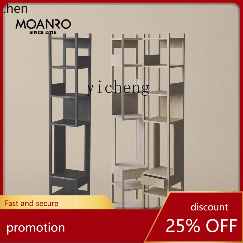 

ZMLwabi-sandy wind bookshelf floor-to-ceiling storage solid wood integrated wall bookshelf creative simple vertical shelf