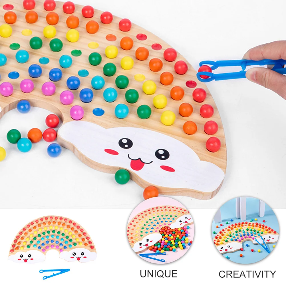 1Set Holz Regenbogen Perle Bord Clip Spiel Frühe Pädagogische Vorschule Spielzeug Farbe Anerkennung Kinder Interaktive