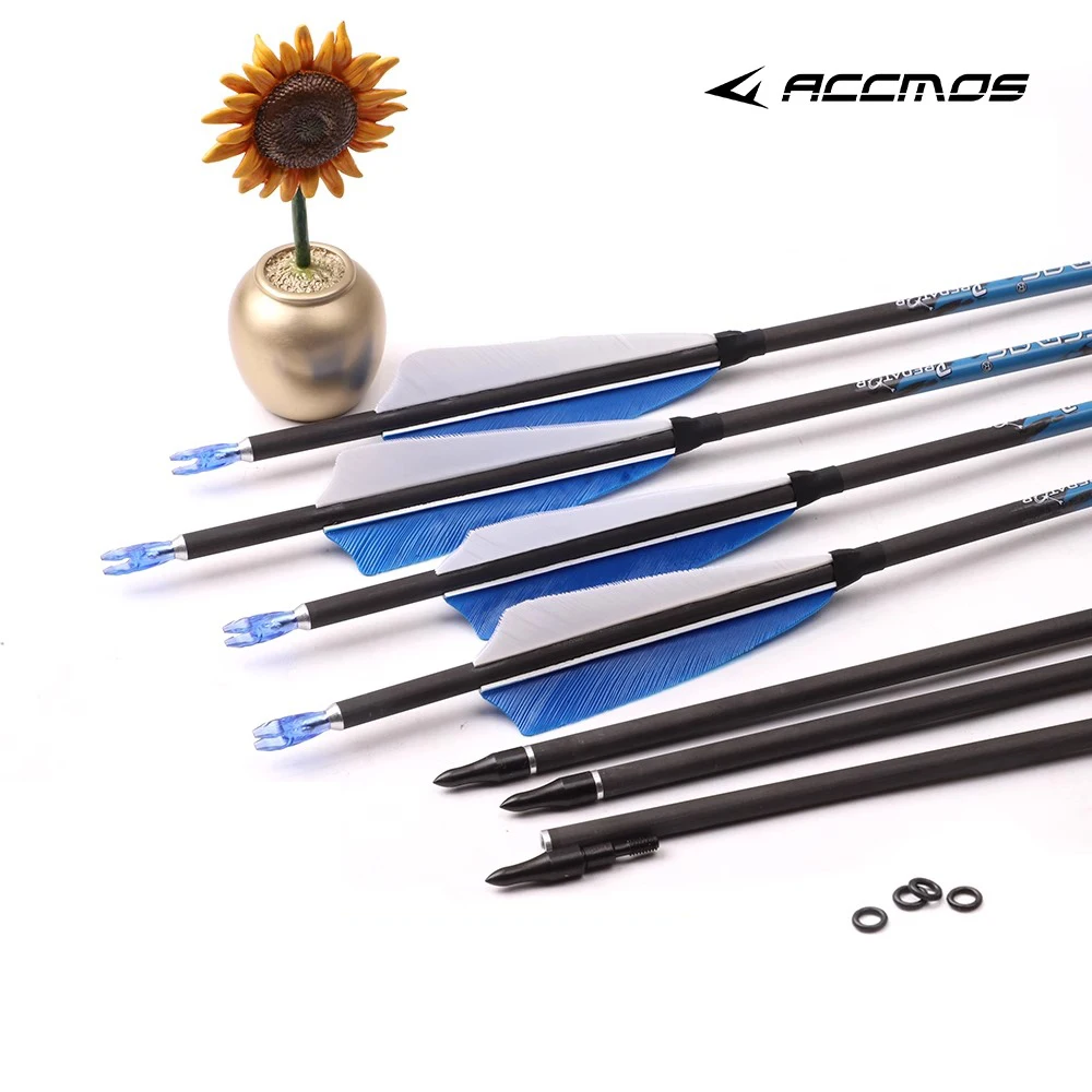 6/12PCS ID4.2mm ID6.2mm Pure Carbon Fiber Arrows Spine 300 350 400 500 600 700 800 900 1000 Complete for Target Archery Shooting