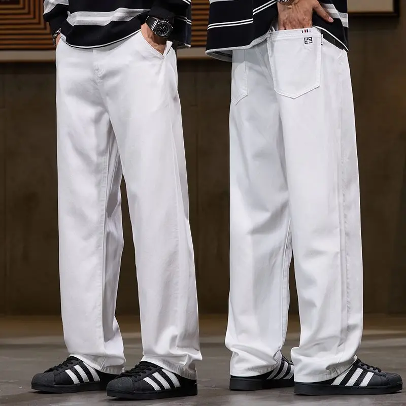Spring Summer Men Baggy Versatile Jeans Korean Straight Loose Casual Denim Trousers Solid Streetwear Fashion Y2k Wide Leg Pants
