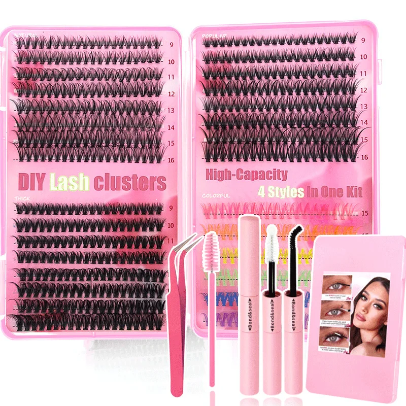 False Eyelash Set Includes Tweezers Eyelash Brush Single Cluster & Segmented False Eyelashes Black Coloured