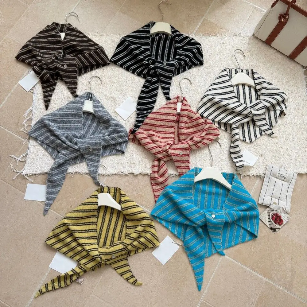 Elegant Stripe Striped Triangle Scarf Triangular Neck Warmer Wool Blend Headscarf Retro Korean Large Knitted Shawl Vacation