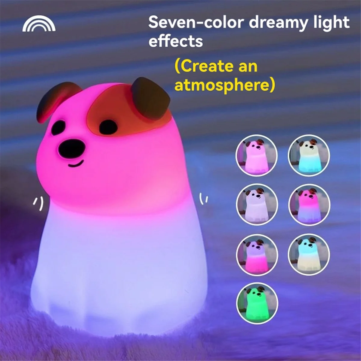 Colorful LED Night Light Dog Cartoon Bedroom Lamp Rechargeable Timing Dimming Sleep Night Light for Kids Birthday Gift