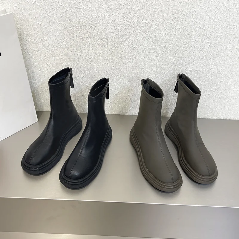 New Chelsea Women Shoes Platform Chunky Winter New Ankle Mid Heels Goth Boats Mujer Gladiator Motorcycle Warm Snow Boots Female