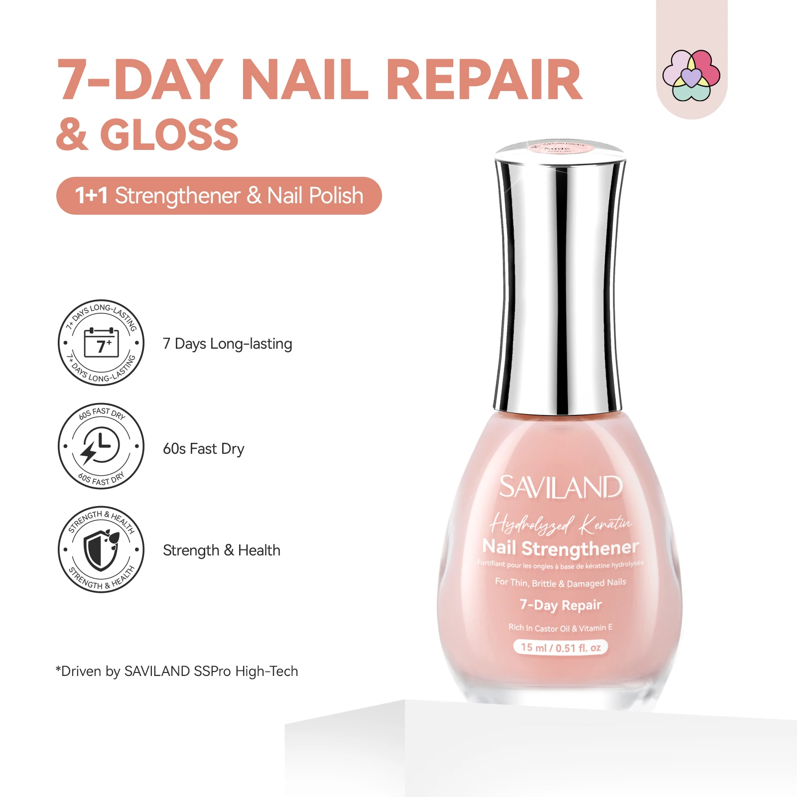 SAVILAND Advanced Nail Strengthener: Nude Air Dry Natural Concealer Foundation Nail Polish Nail Growth for Damaged Nails Repair