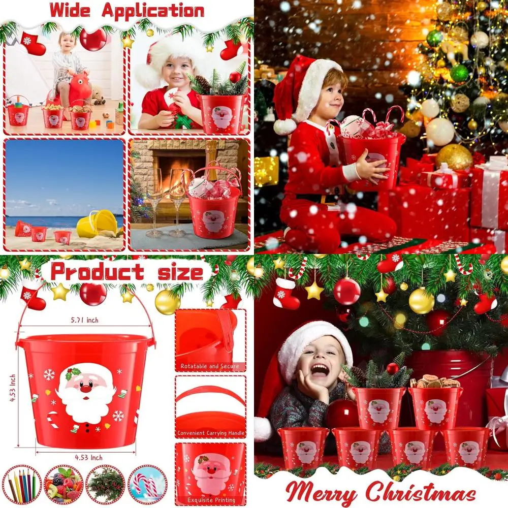 

Bulk 48 Pack Santa Themed Christmas Buckets with Handles, 5.71x4.53x4.53 Inches, Ideal for Gifts, Candy, Toys, and Holiday Party