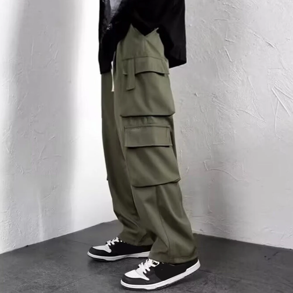 Men's Straight Cut Cargo Pants Loose for Fit Plus Size Multiple Pockets Soft Polyester Spandex Blend Trousers for All Seasons